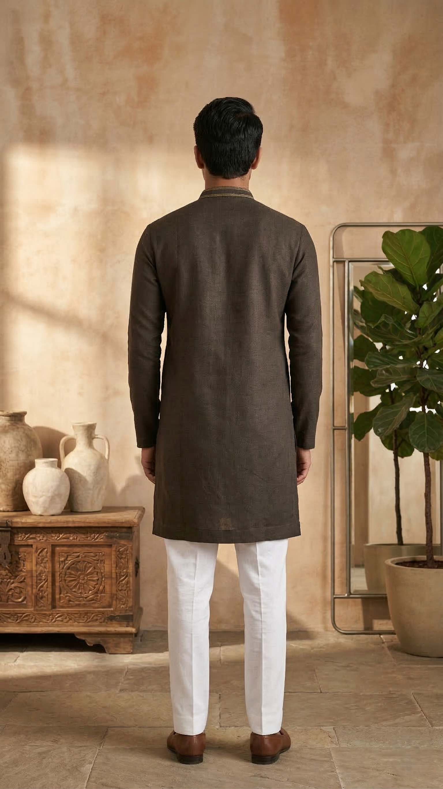 Modern Olive Embroidered Short Kurta