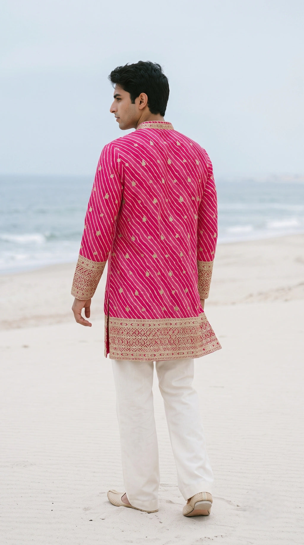 Rani Pink Leheriya Silk Short Kurta Set with Intricate Zardozi & Marodi Embroidery