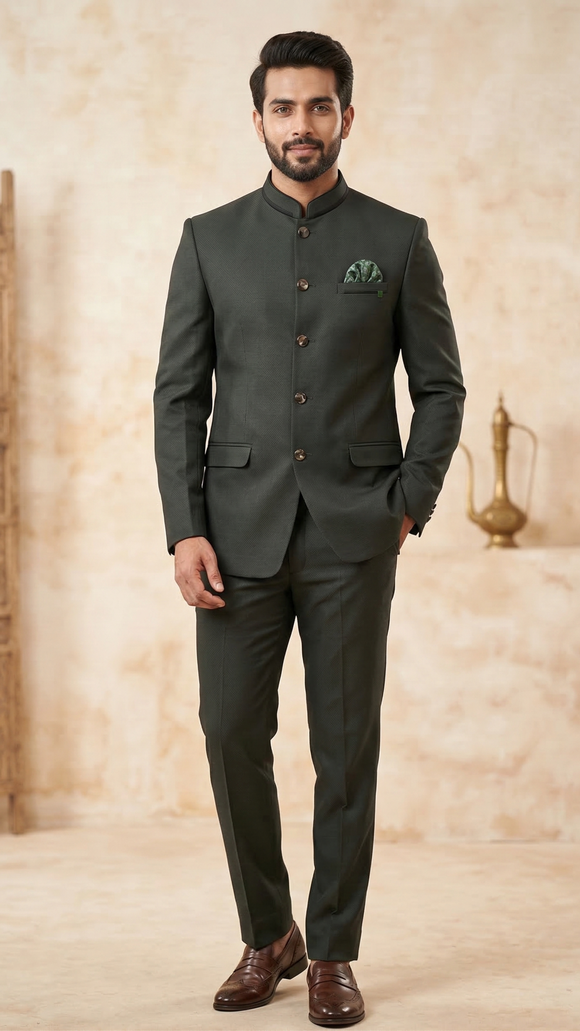 Men’s Charcoal Textured Jodhpuri Suit – Royal Bandhgala Edition