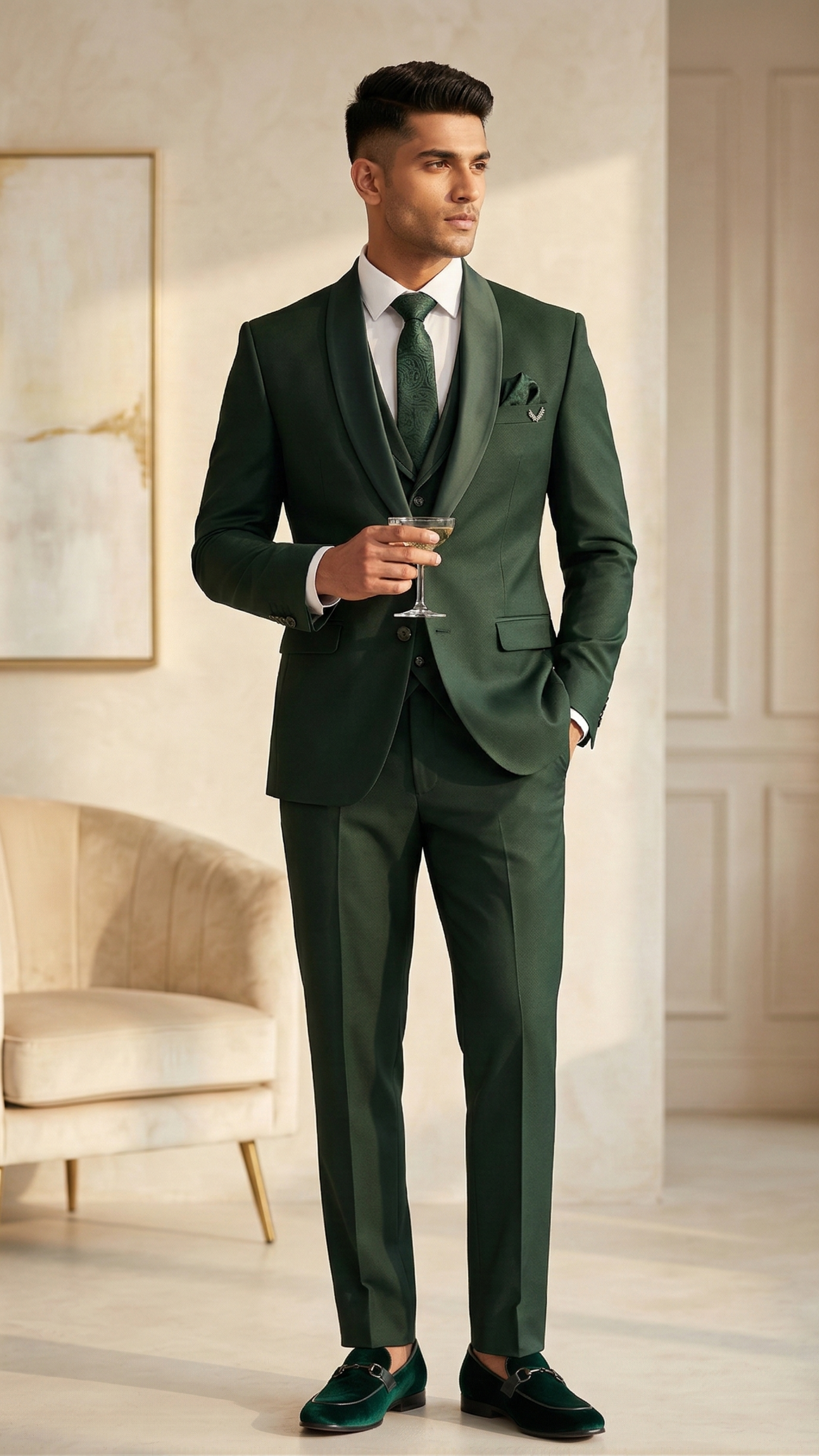 The Royal Emerald Tuxedo Set | Handcrafted 5-Piece Formal Ensemble