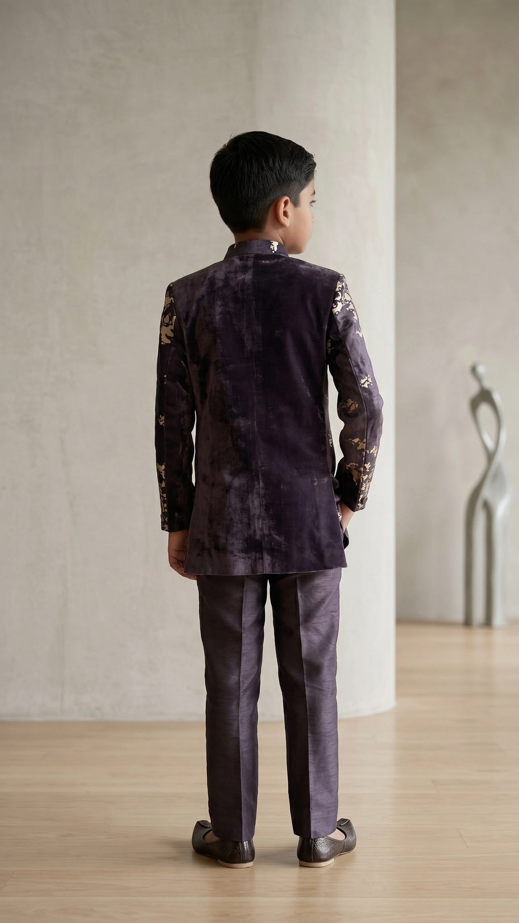 Regal Dark Purple Textured Indo-Western Suit with Bootcut Trousers