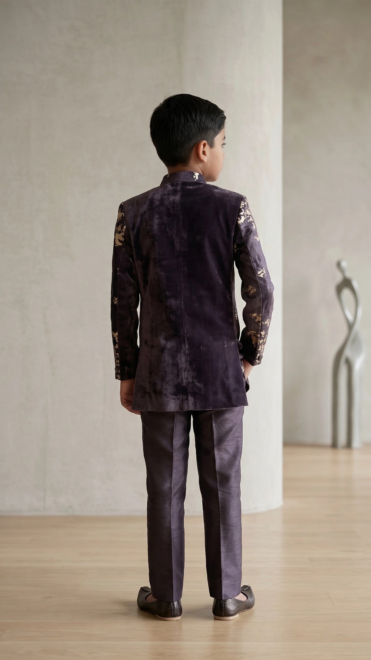 Regal Dark Purple Textured Indo-Western Suit with Bootcut Trousers