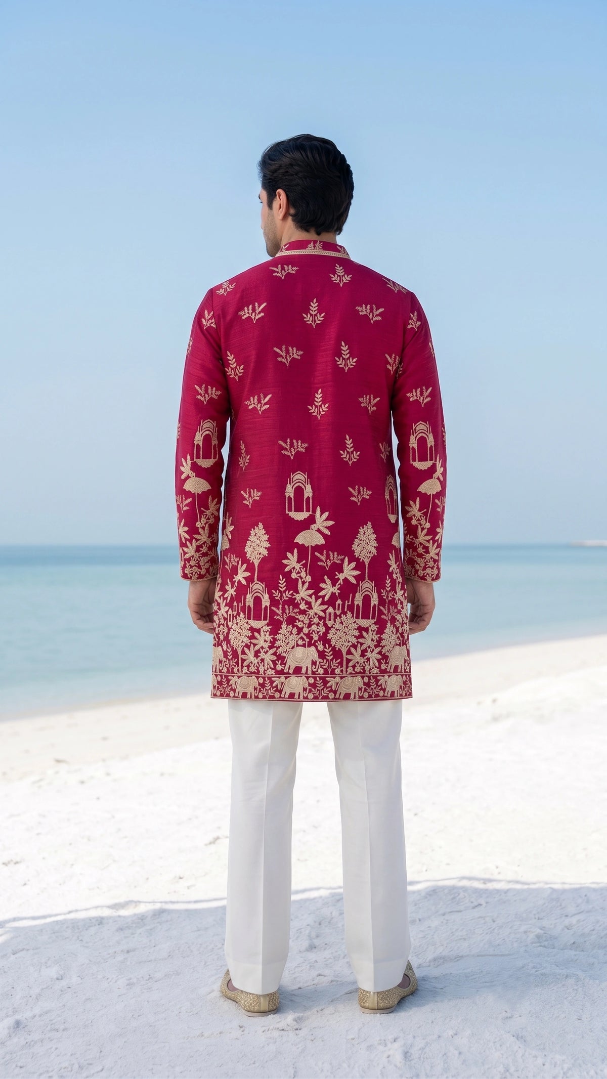 Crimson Heritage Embroidered Raw Silk Kurta Set