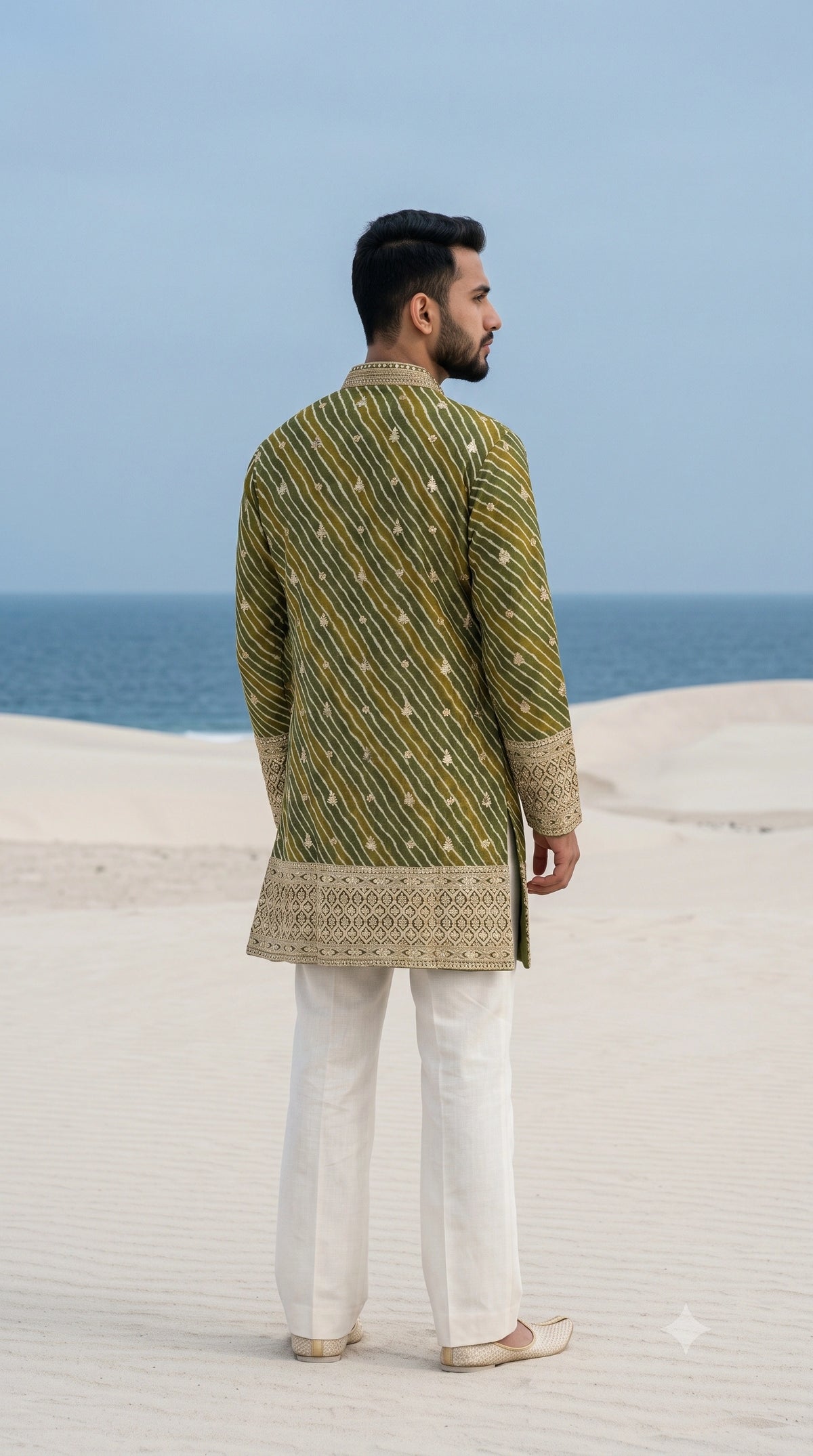 Regal Olive Handcrafted Leheriya Festive Kurta Set