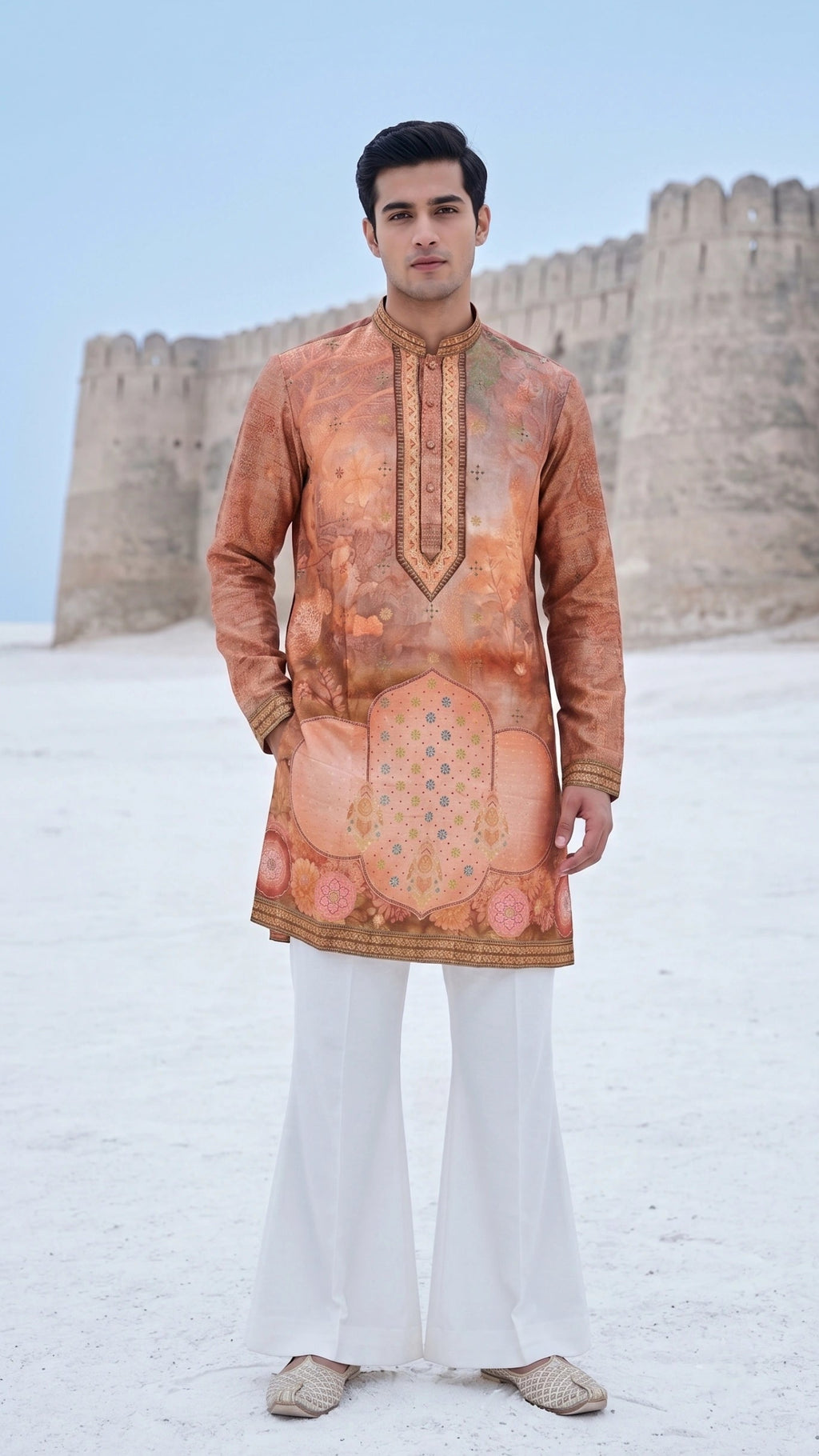 Sunkissed Ochre Floral Tapestry Kurta for men