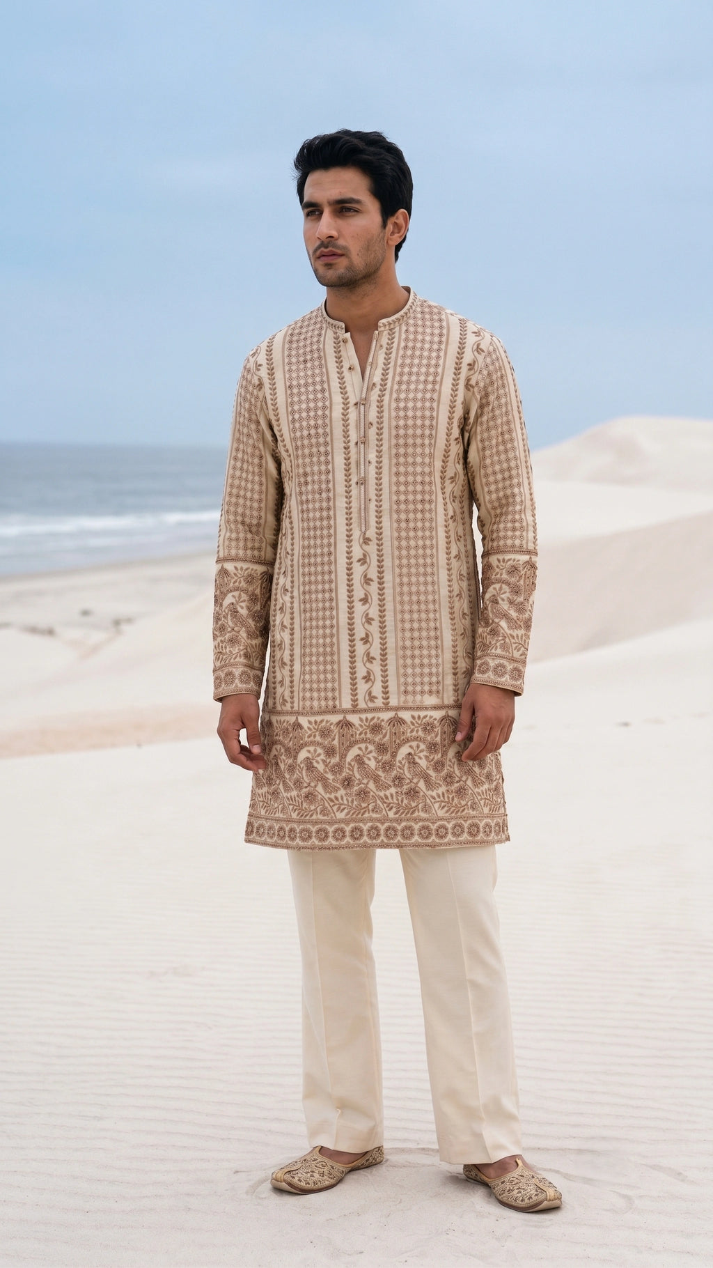 The Ivory Noor Dori-Embroidered Short Kurta Set