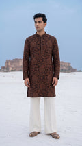 Artisan Noir: Antique Copper Floral Jacquard Kurta for Men