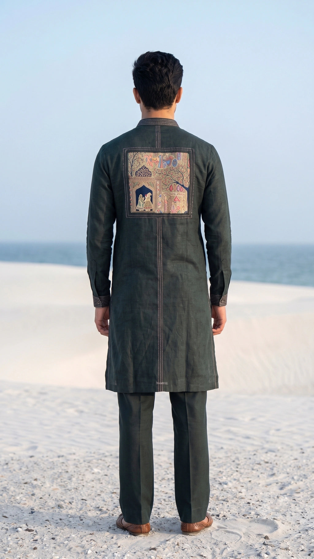 Emerald Heritage: Handcrafted Kalamkari & Linen Kurta Set