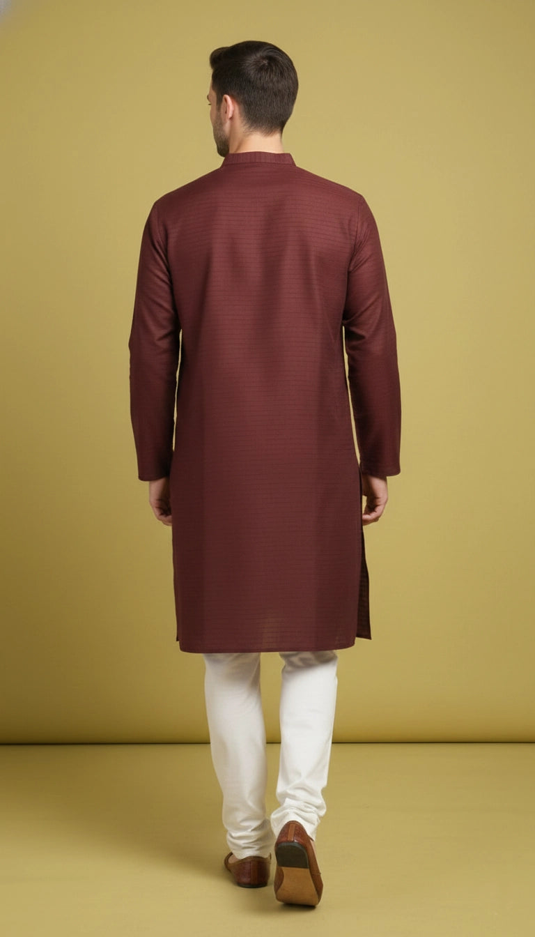 Maroon Cotton Kurta for Men (Mandarin Collar) | Dresswala NX