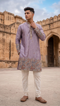Lavender Haze Embroidered Designer Kurta for Men