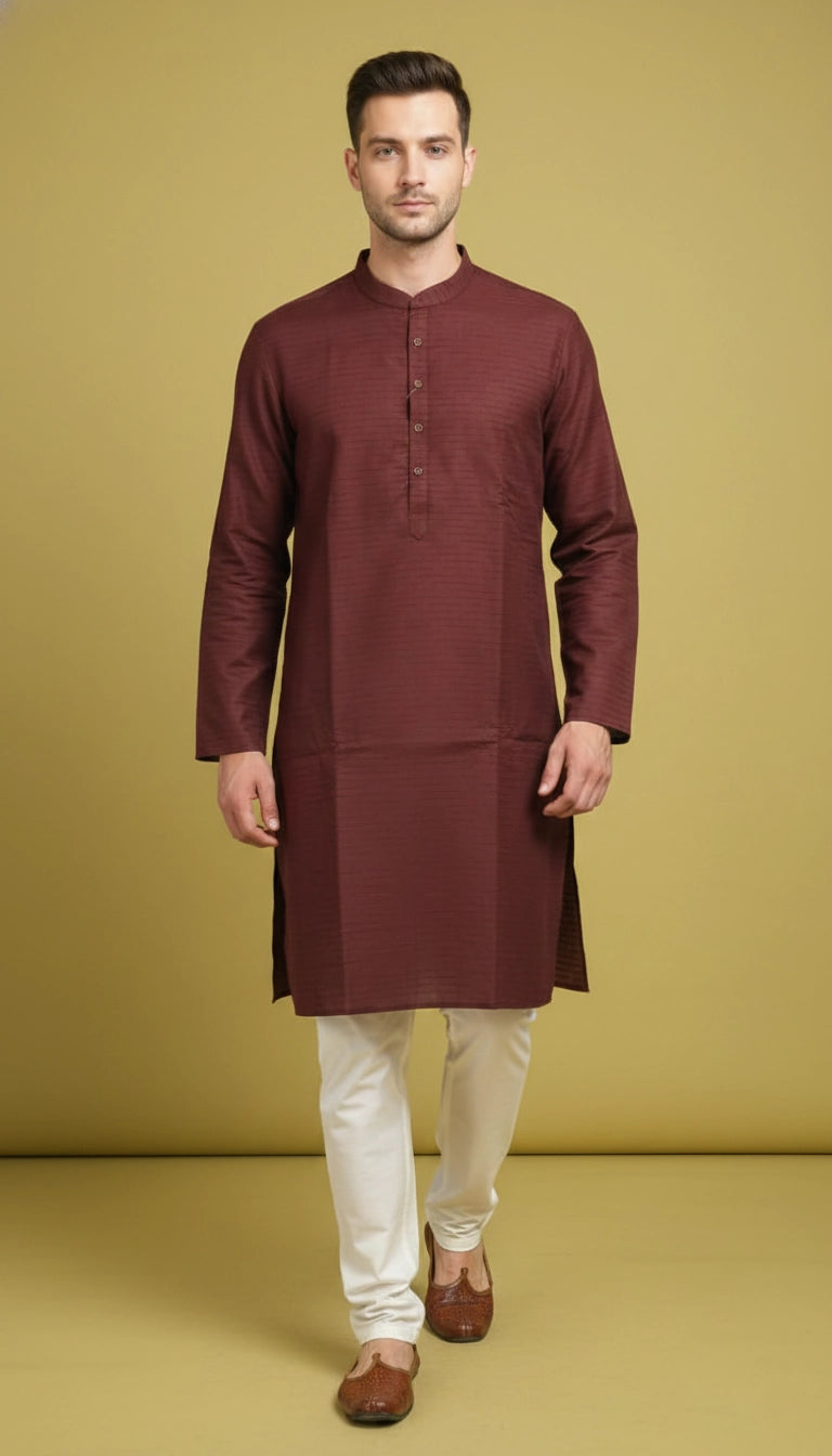 Maroon Cotton Kurta for Men (Mandarin Collar) | Dresswala NX