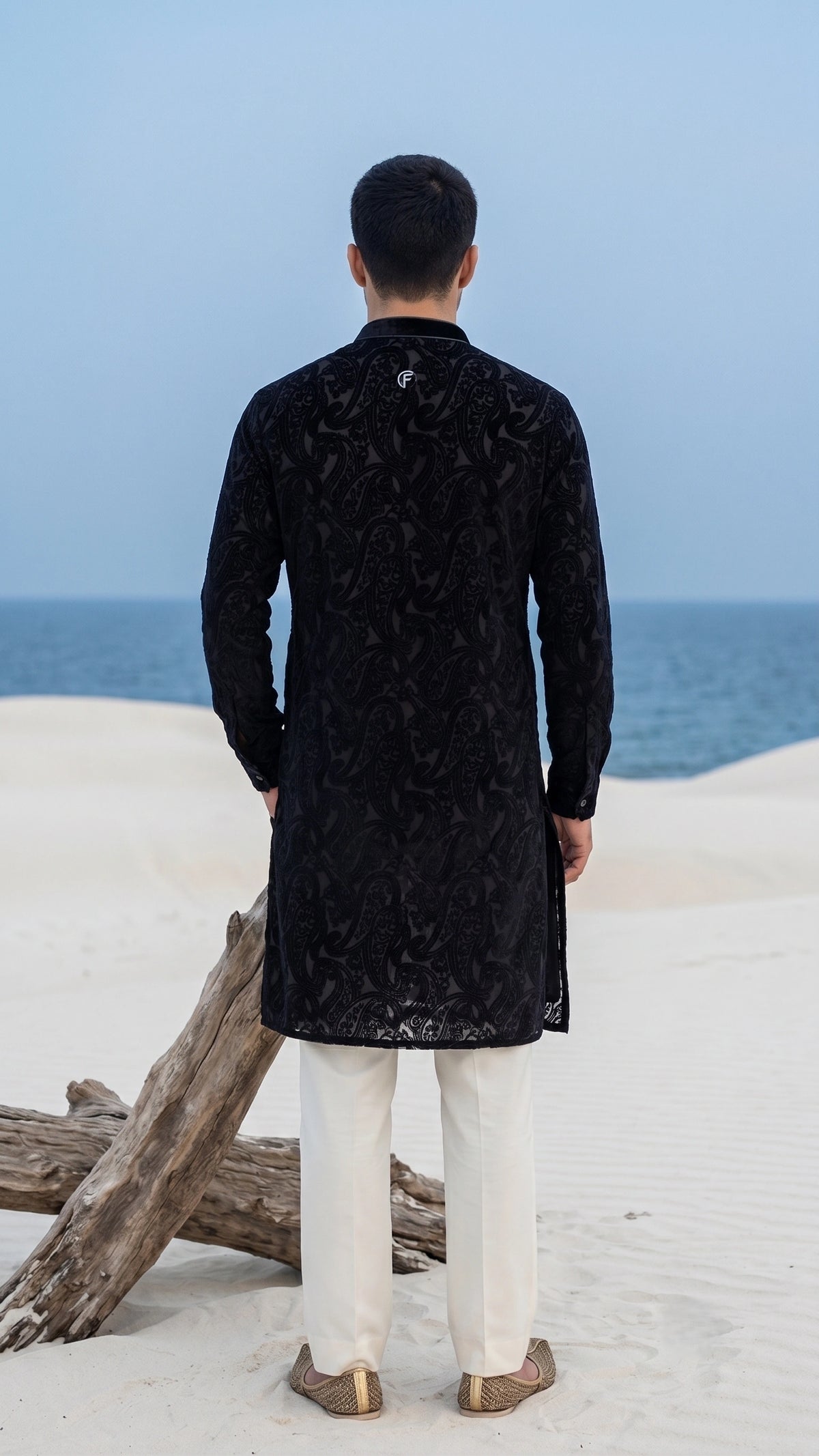 Noir Paisley Burnout Velvet Kurta for Men