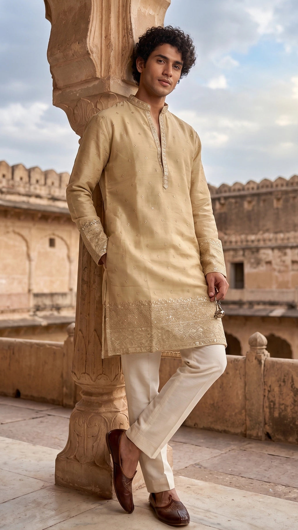 The Royal Beige Hand-Embroidered Kurta