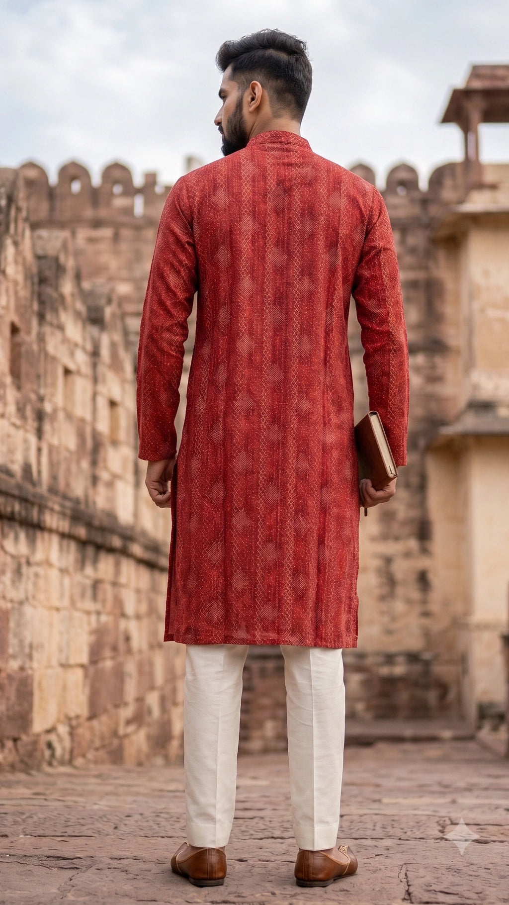 Crimson Rust Bandhani Print Silk Blend Kurta