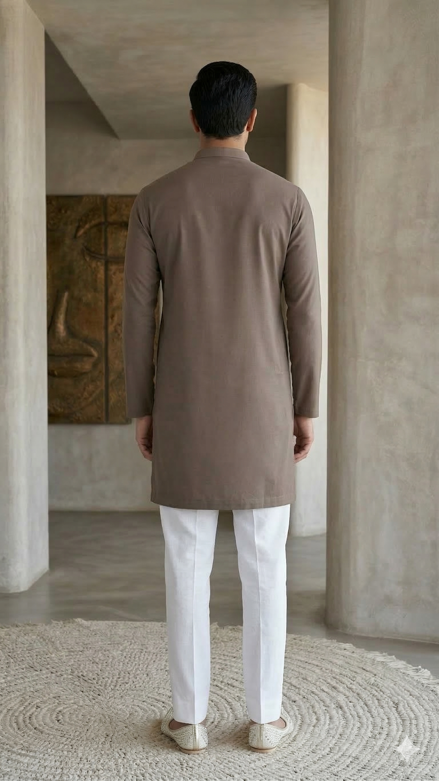Taupe Kurta with Medallion Embroidery