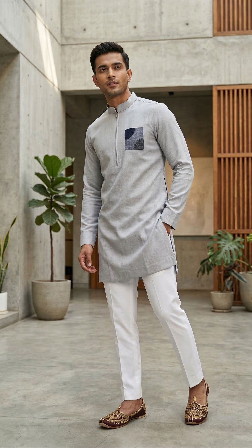 Steel Grey Modern Zippered Kurta