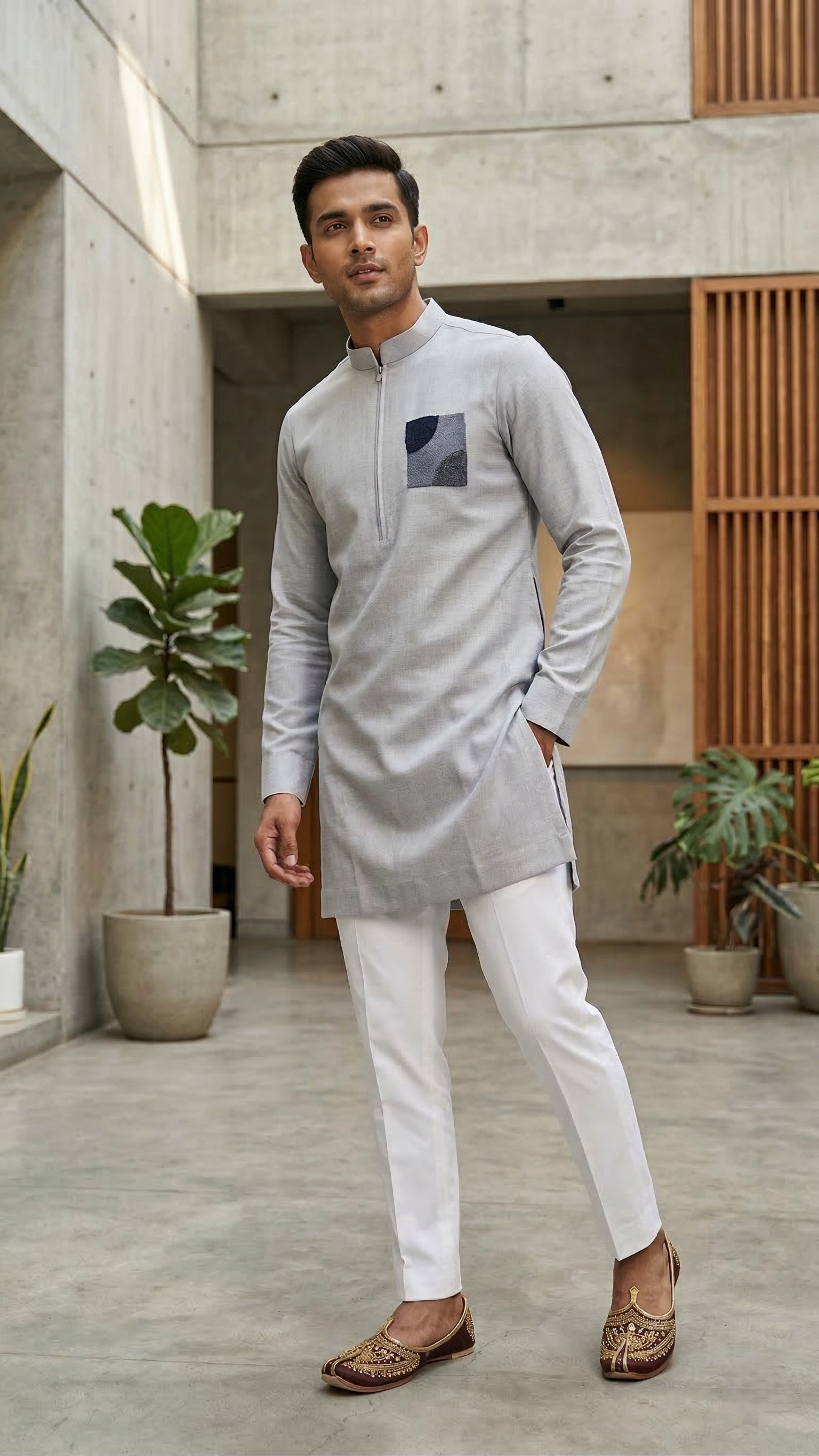 Steel Grey Modern Zippered Kurta
