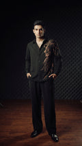 The Regal Lion | Hand-Painted Onyx Black Premium Designer Shirt