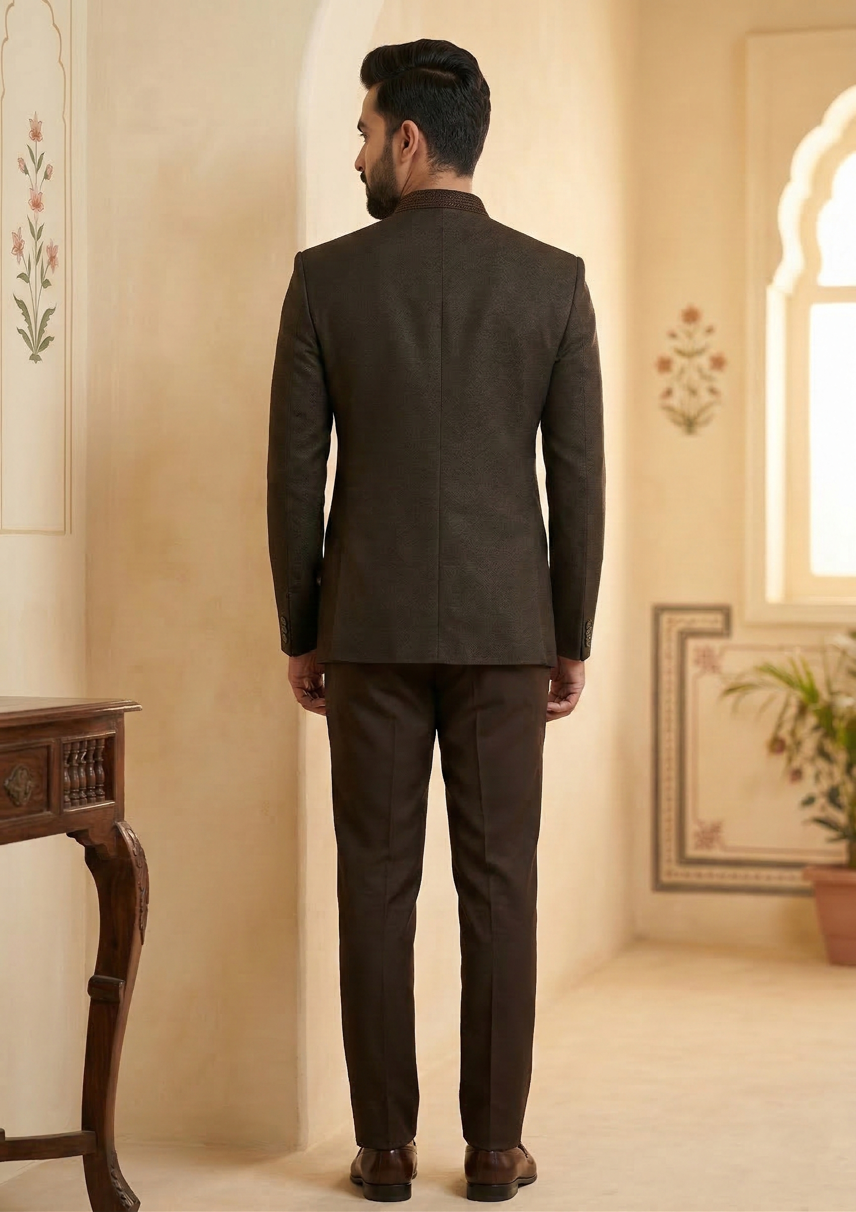 Premium Textured Jodhpuri Suit in Deep Charcoal