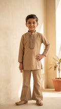 Classic Fawn Kurta with Matching Flared Trousers for boys