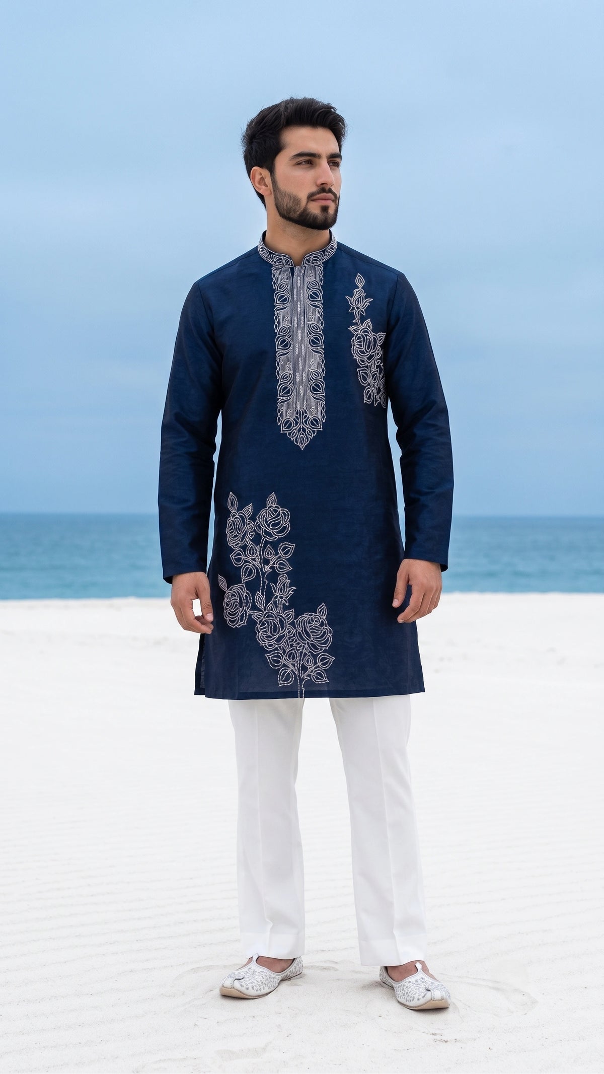 Deep Indigo Embroidered Kurta Set with Bootcut Trousers