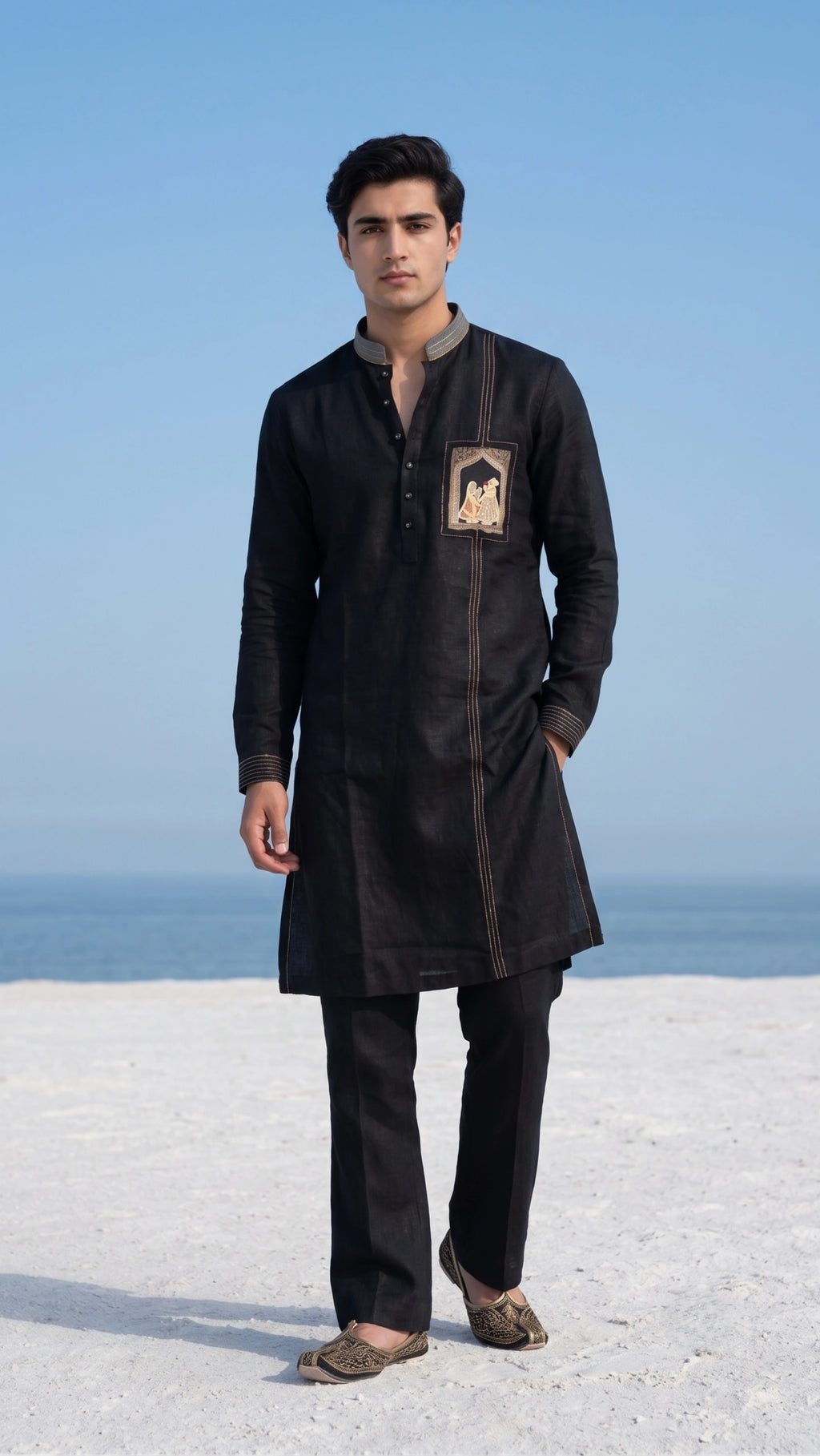 The Darbar Edit: Onyx Black Heritage Patchwork Kurta Set