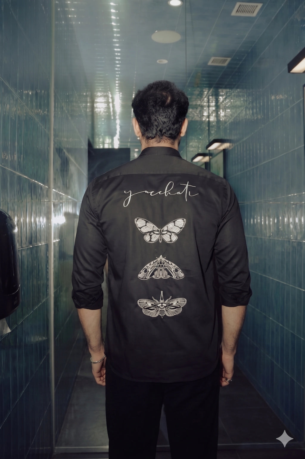 Midnight Black Premium Cotton Shirt with Gold Embellished Bee Motif