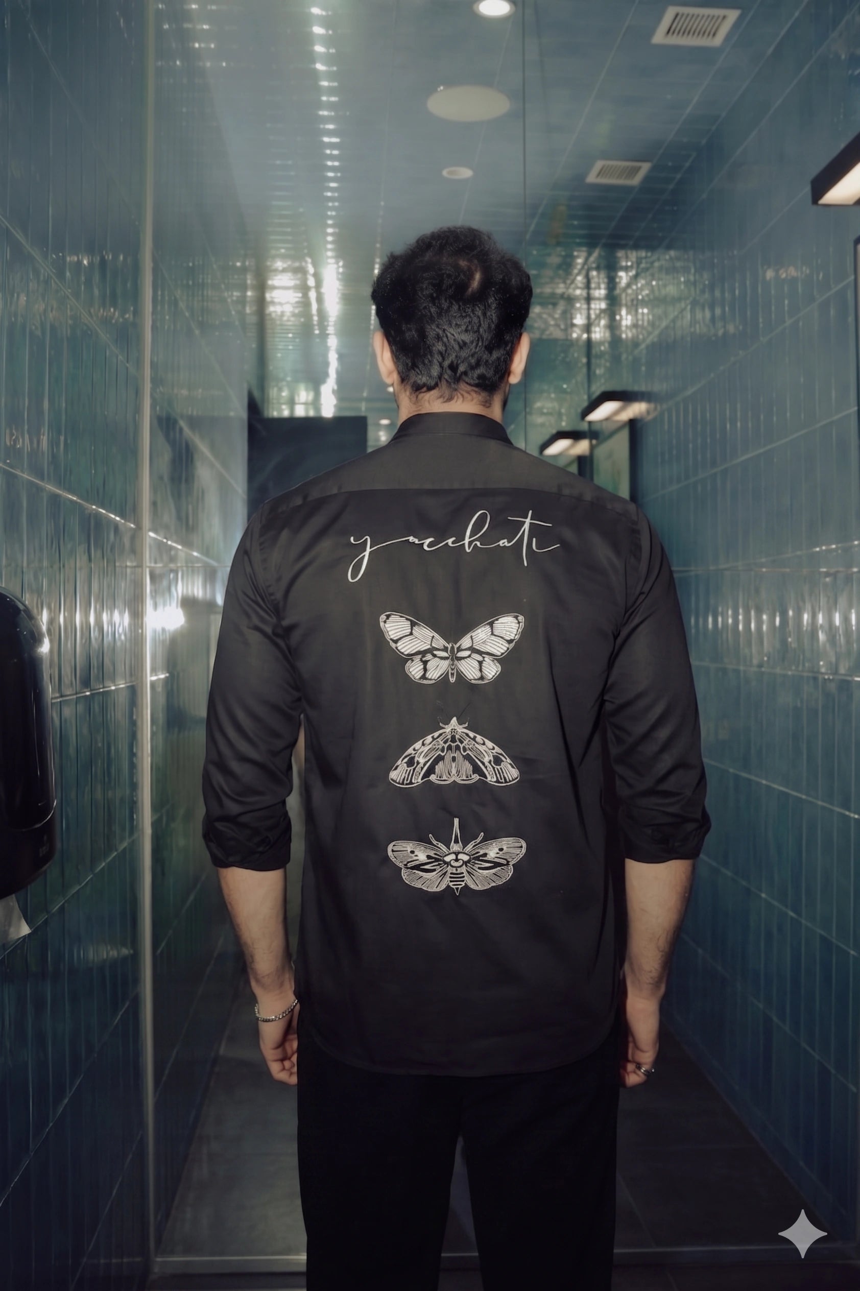 Midnight Black Premium Cotton Shirt with Gold Embellished Bee Motif