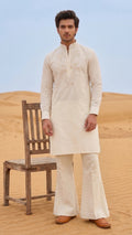 The Ivory Geometric Slub Kurta for men