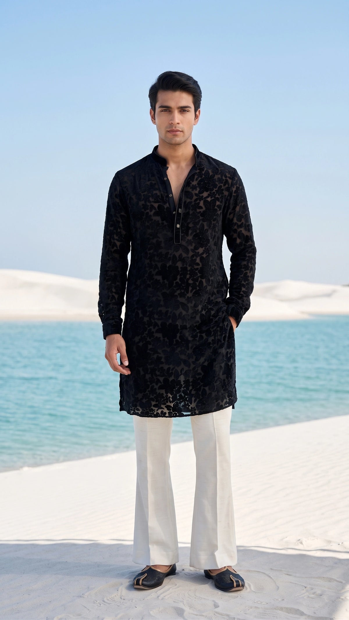 All-Black Sheer Jacquard Occasion Kurta