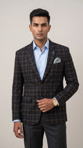 Men’s Tailored Charcoal & Mocha Tartan Plaid Blazer