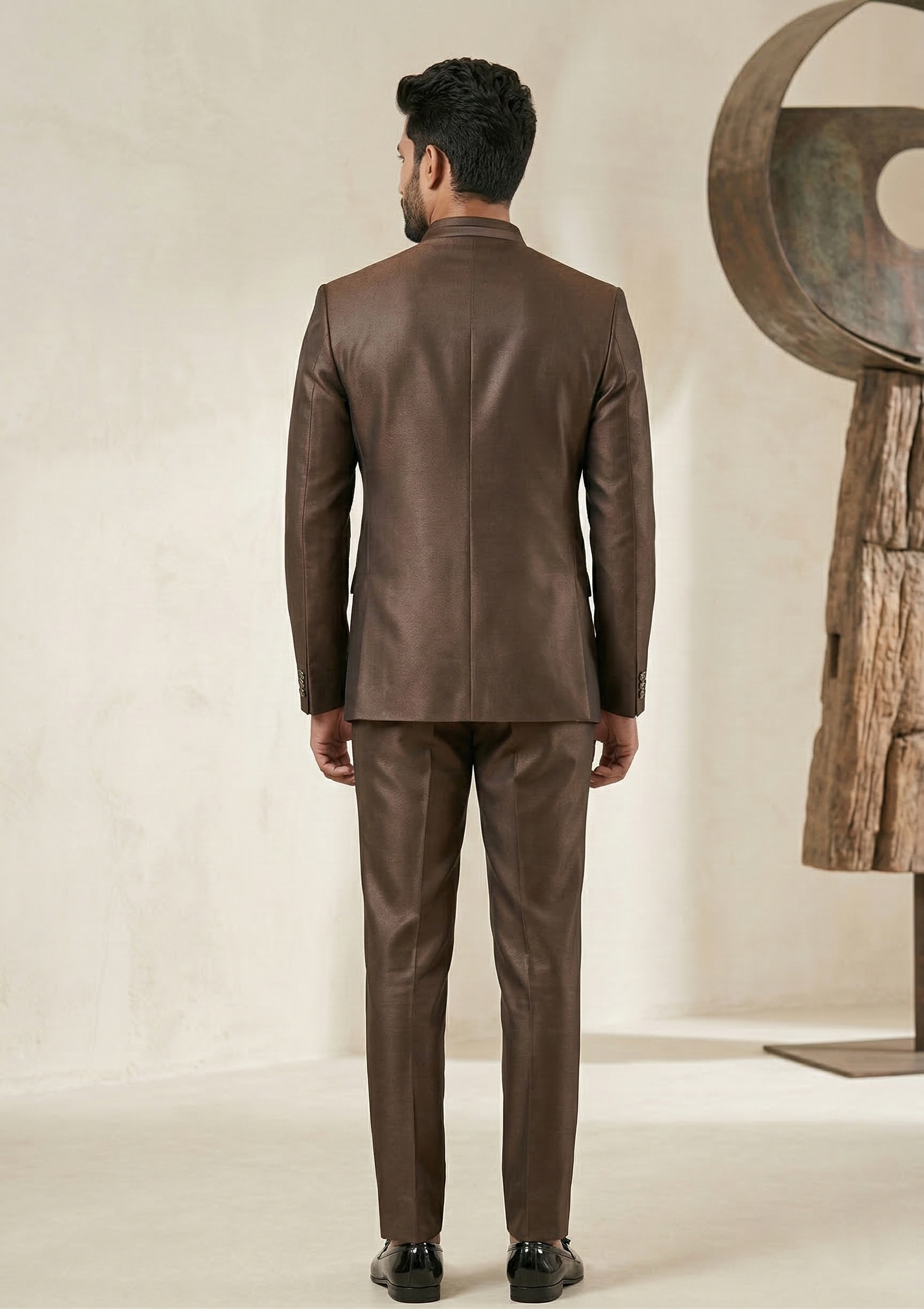 Men’s Coffee Brown Silk-Finish Jodhpuri Suit