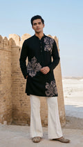 Jet Black Kashmiri-Inspired Appliqué Kurta