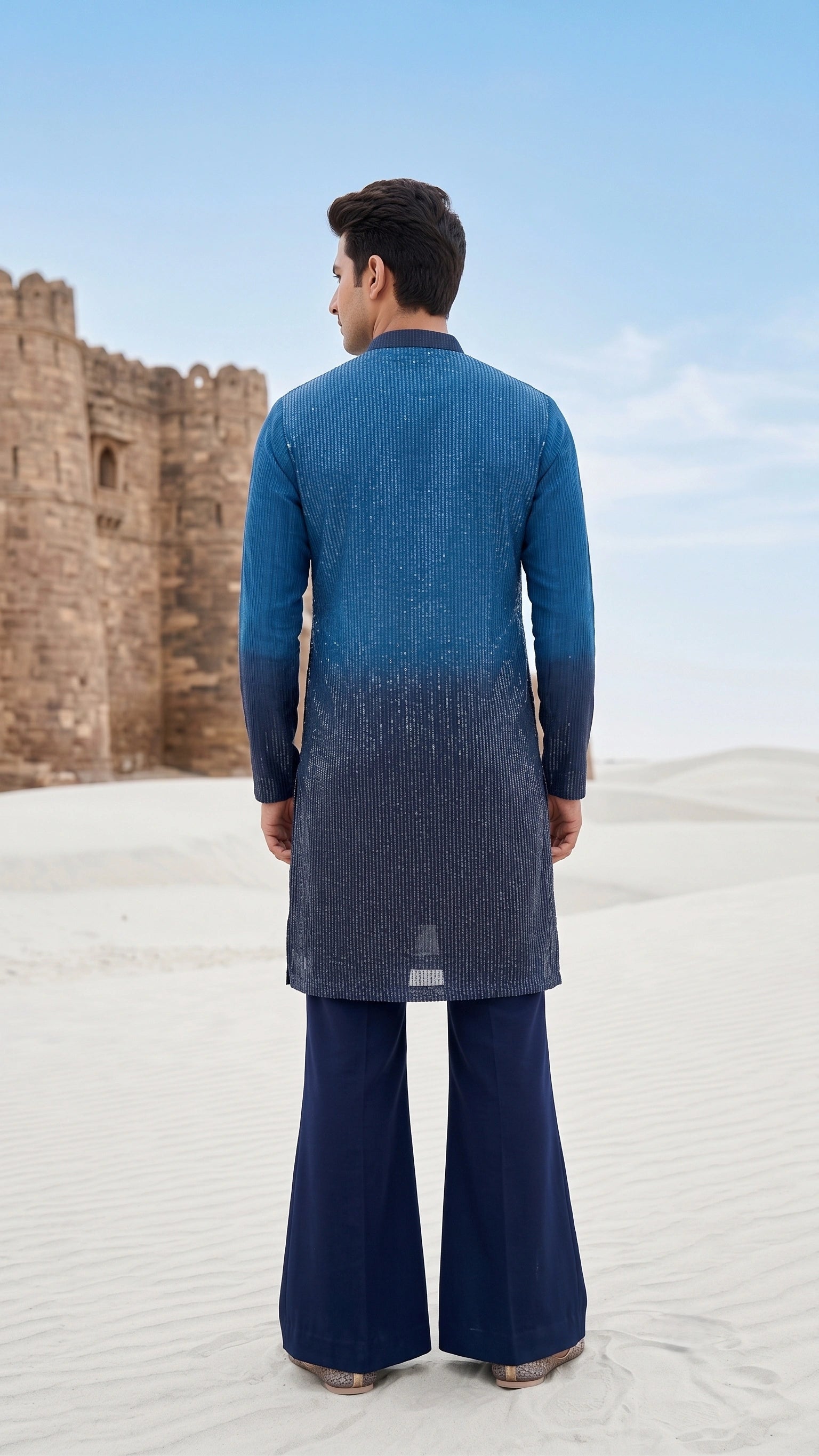 Midnight Azure Ombre Sequin Embroidered Kurta Setv