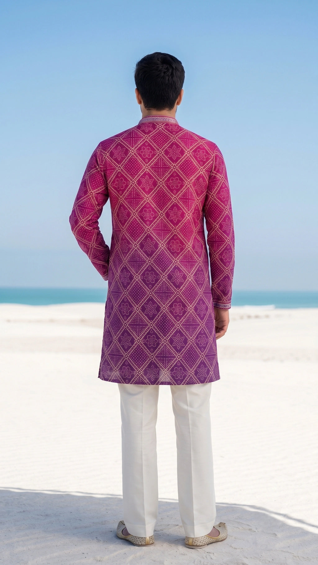 Royal Magenta & Deep Violet Ombré Bandhani Print Kurta