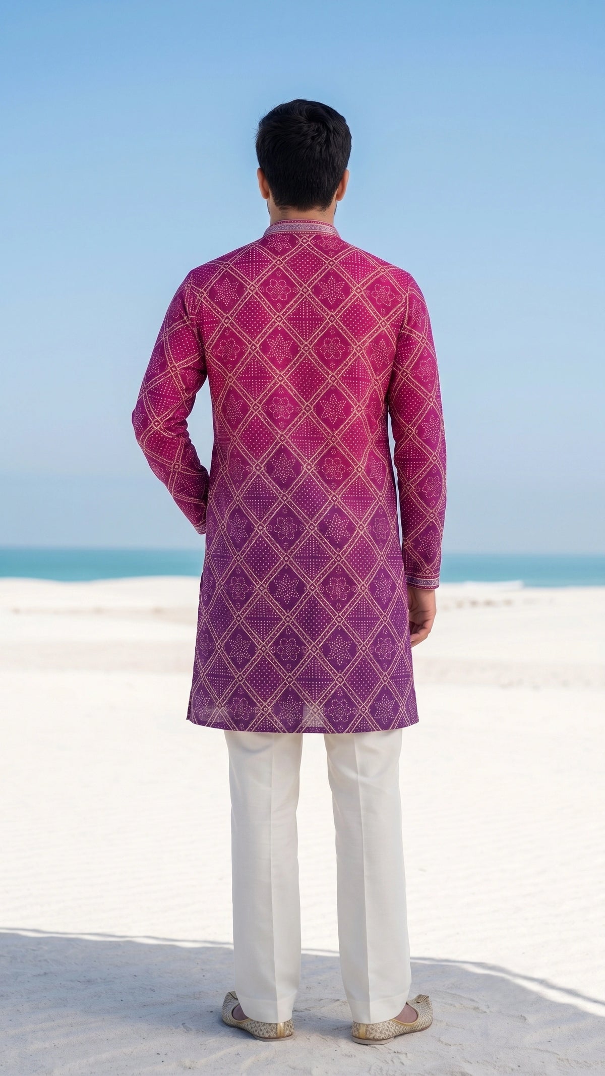 Royal Magenta & Deep Violet Ombré Bandhani Print Kurta