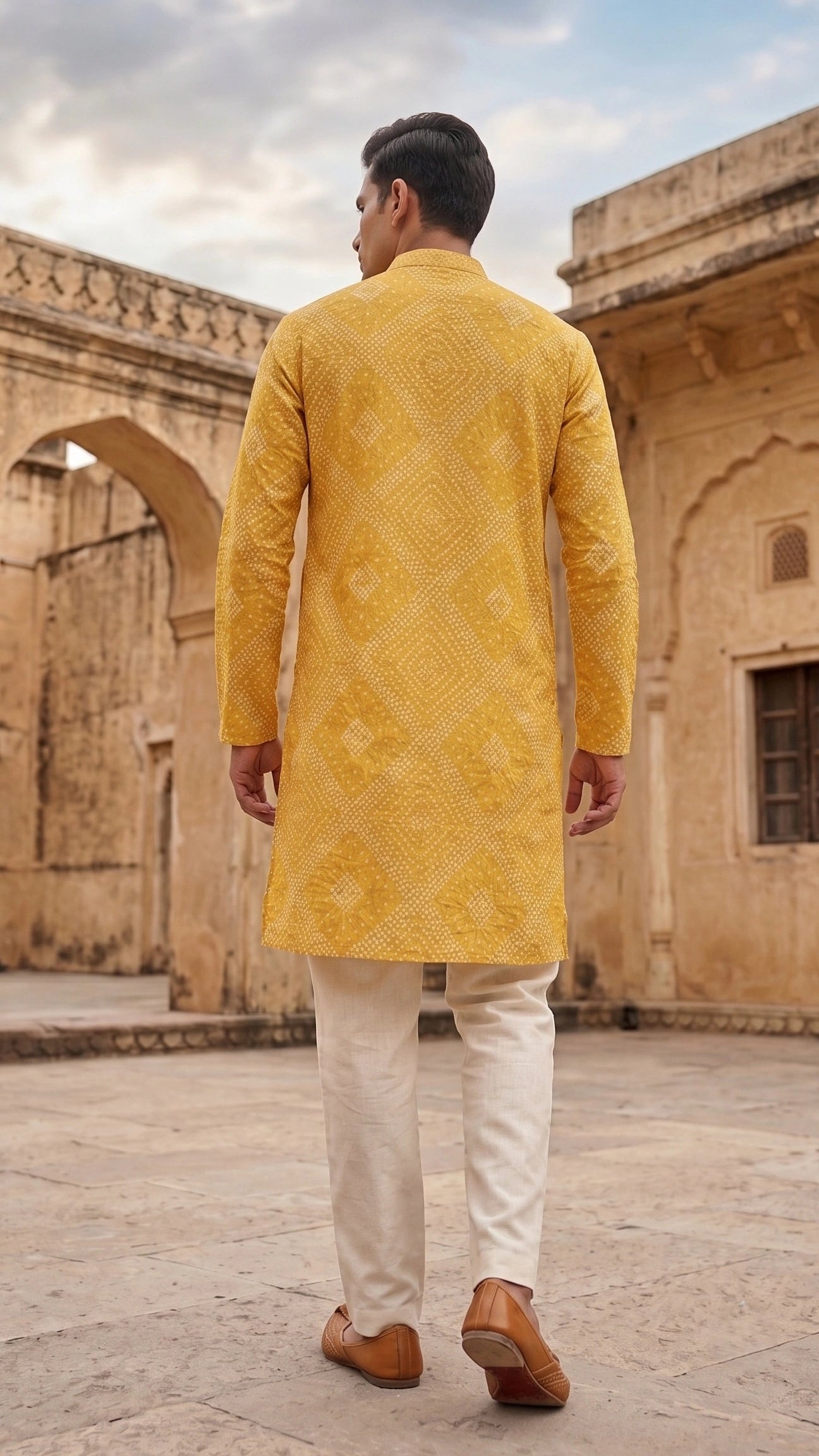 Mustard Yellow Bandhani Printed Pure Cotton Kurta