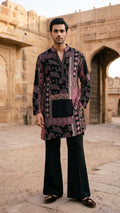 Midnight Black & Dusty Rose Velvet Patchwork Kurta