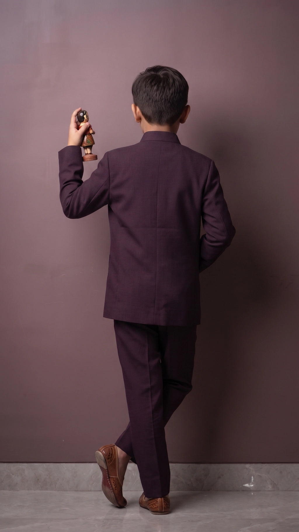 Boys Deep Wine Contrast-Stitch Zip-Up Jacket & Trouser Set