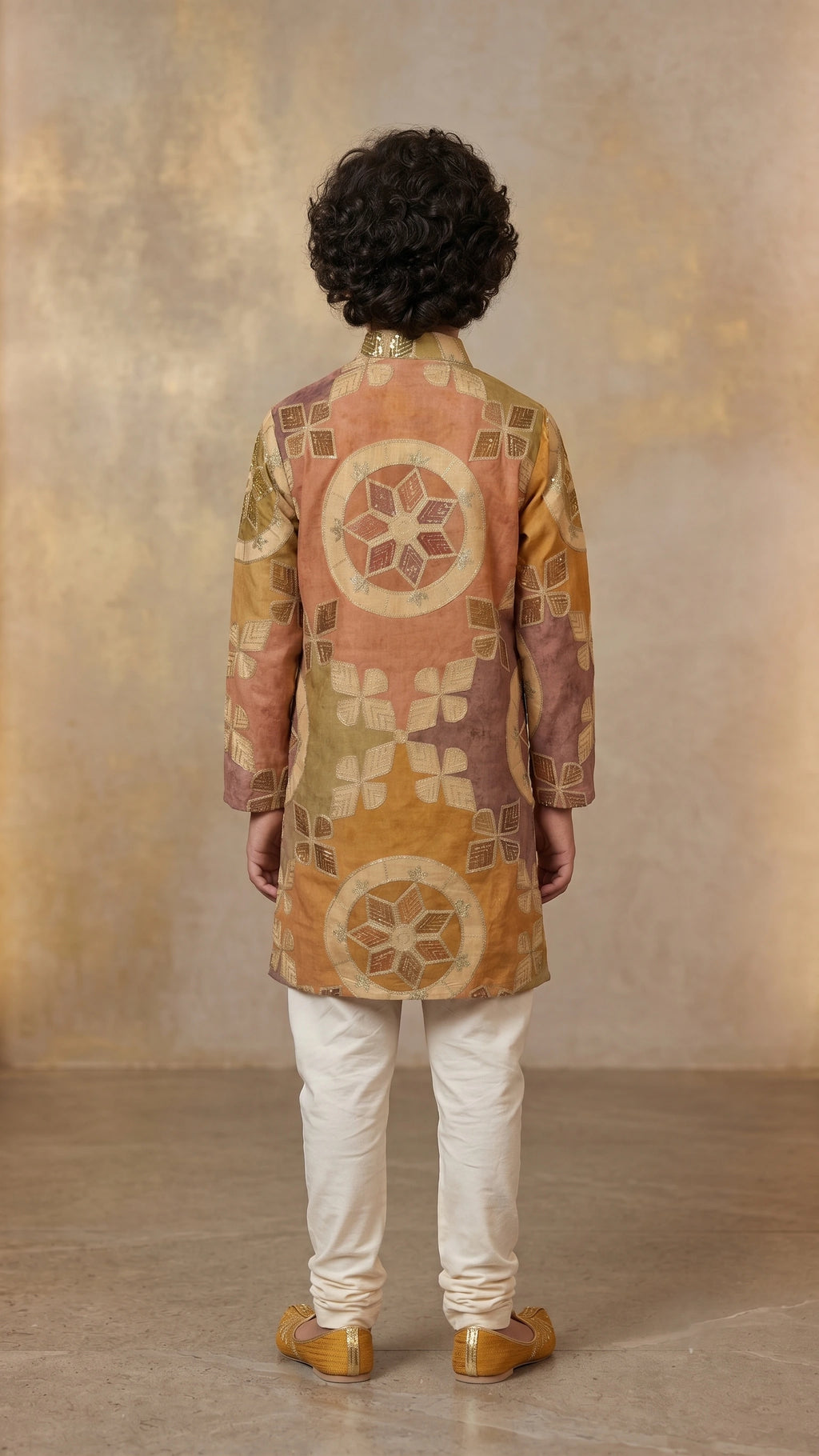 Boys Multi-Color Geometric Printed Silk Blend Kurta Set