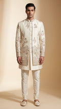 Ivory Embroidered Indo-Western Set with Intricate Multi-Thread Work – Premium Wedding & Festive Menswear