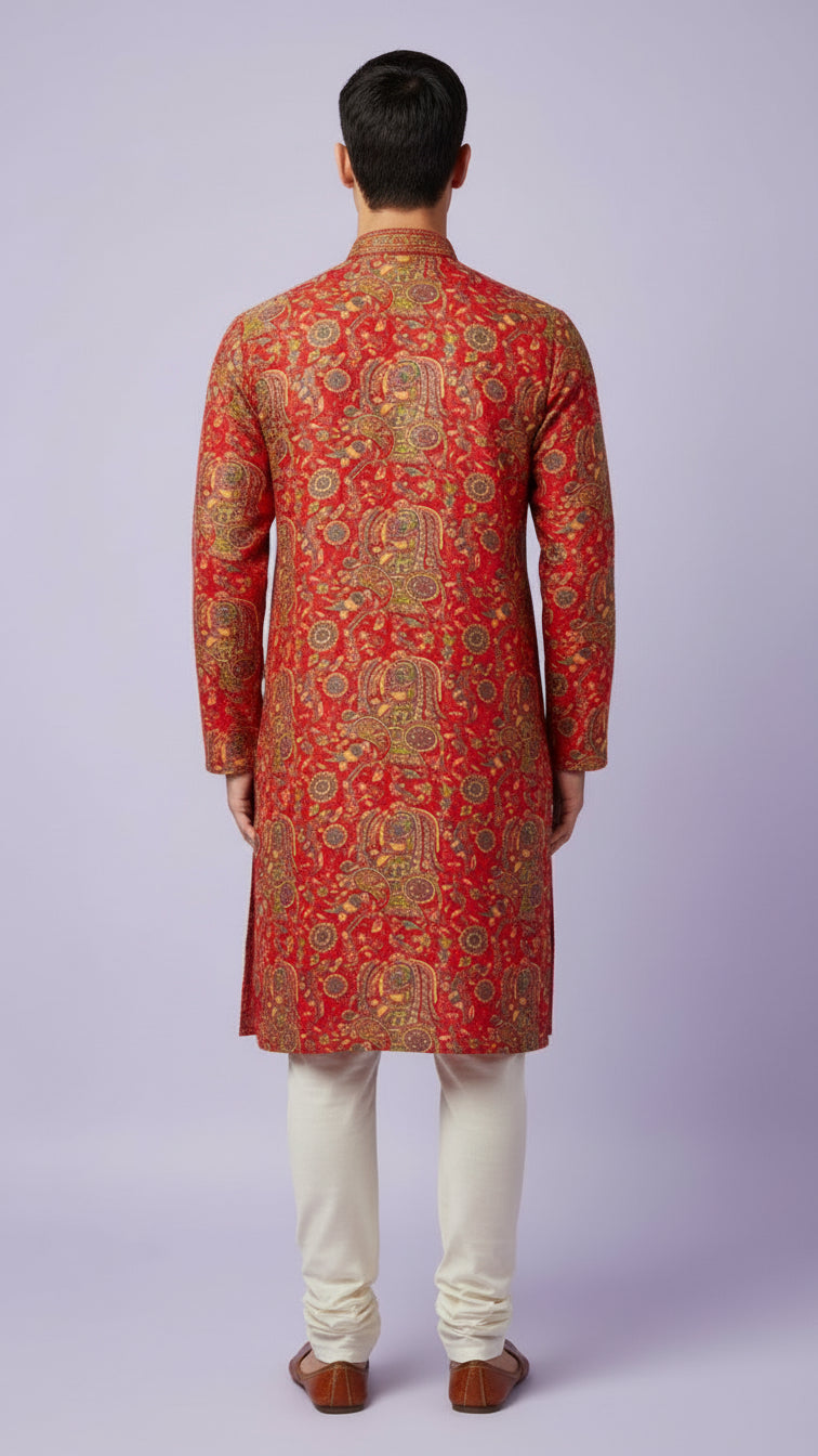 Red Banarasi Brocade Kurta Set with Intricate Paisley Weave