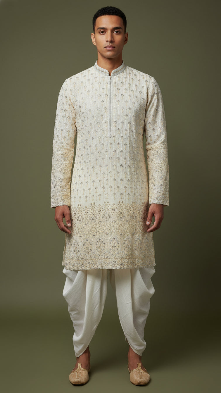 Ivory Embroidered Kurta with Patiala Salwar – Regal Wedding & Festive Set