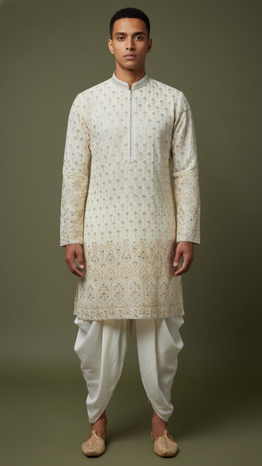 Ivory Embroidered Kurta with Patiala Salwar – Regal Wedding & Festive Set