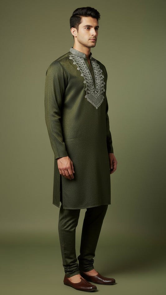 Olive Green Embroidered Men's Kurta Set | Premium Festive Wear by Dresswala NX