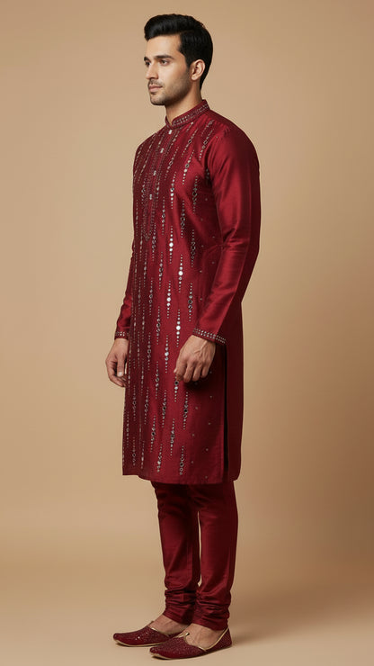 Maroon Mirror Work Men's Kurta Set | Premium Festive Wear by Dresswala NX