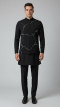 Coffee Textured Kurta Jacket Set with Metallic Thread Detailing