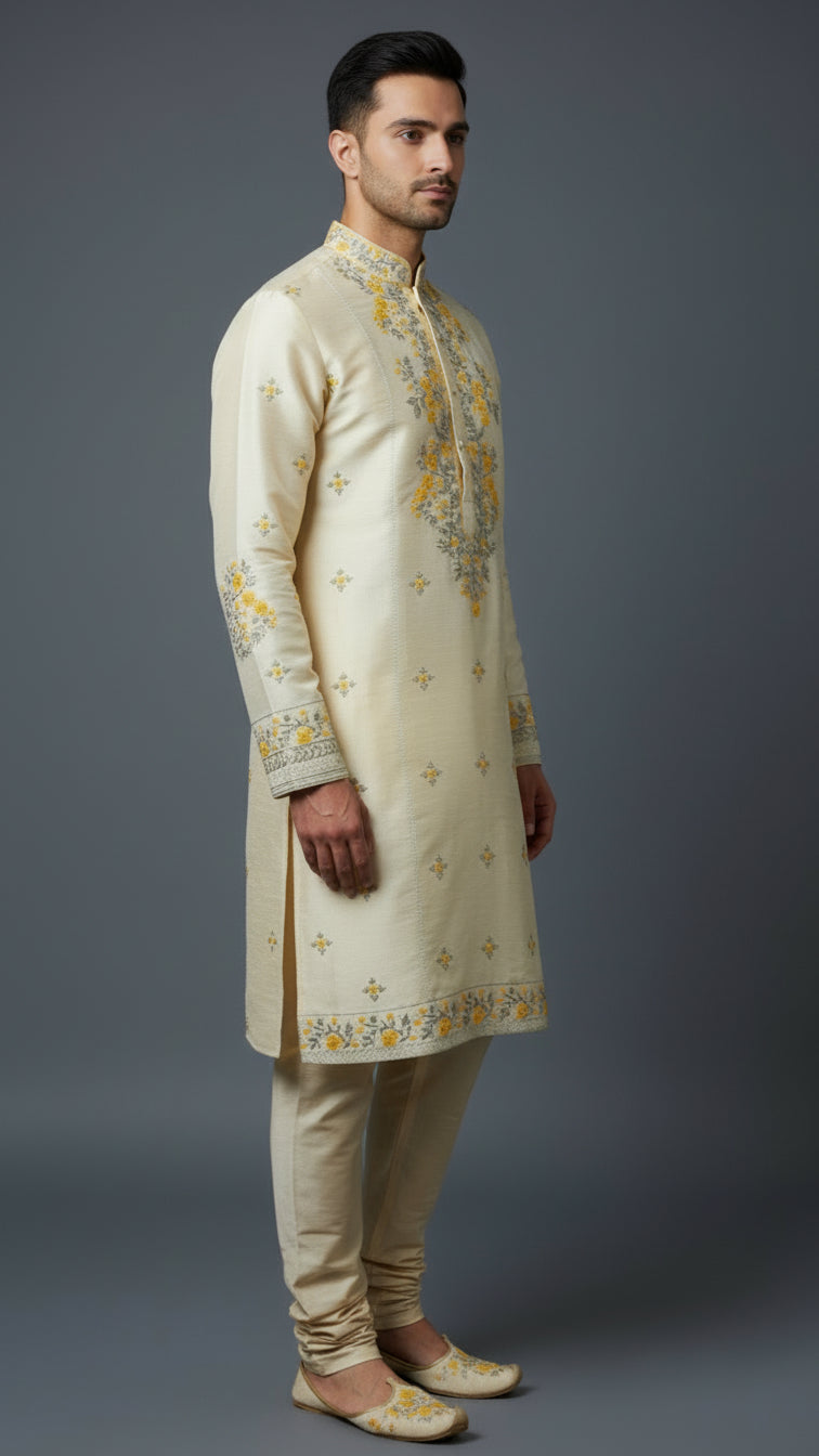Cream Embroidered Men’s Kurta Set | Premium Wedding Wear by Dresswala NX