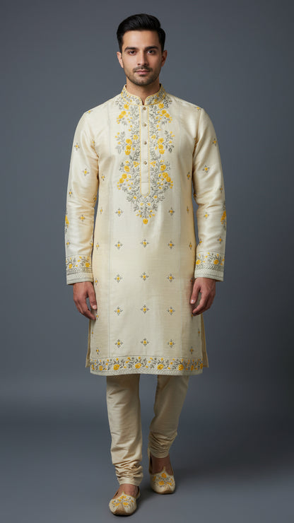 Cream Embroidered Men’s Kurta Set | Premium Wedding Wear by Dresswala NX