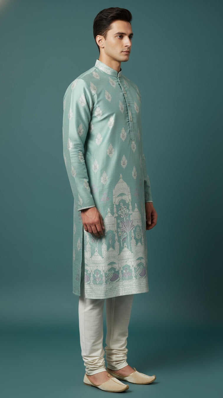 Pastel Green Designer Men’s Kurta Set | Traditional Festive Wear by Dresswala NX